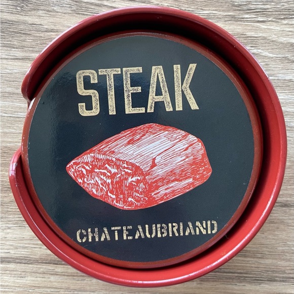 NEW Set of 4 Pfaltzgraff Novelty Steak Drink Bar 4” Beer Coasters Man Cave Meat - Picture 3 of 4